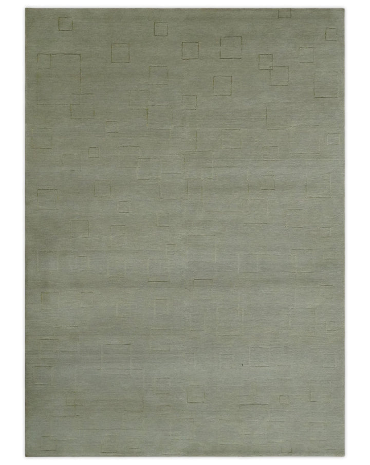 Olive Hand Knotted 5.6x8 Modern Geometric Wool and Silk Area Rug - The Rug Decor