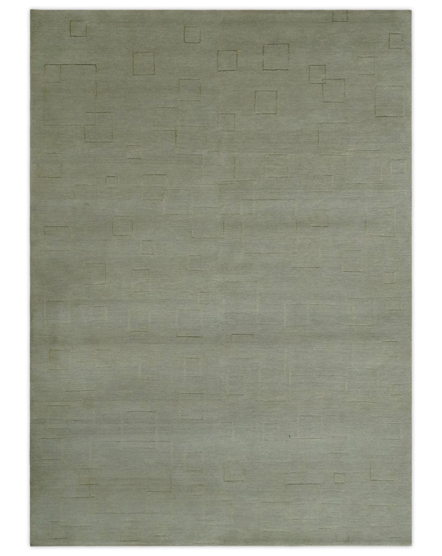 Olive Hand Knotted 5.6x8 Modern Geometric Wool and Silk Area Rug - The Rug Decor