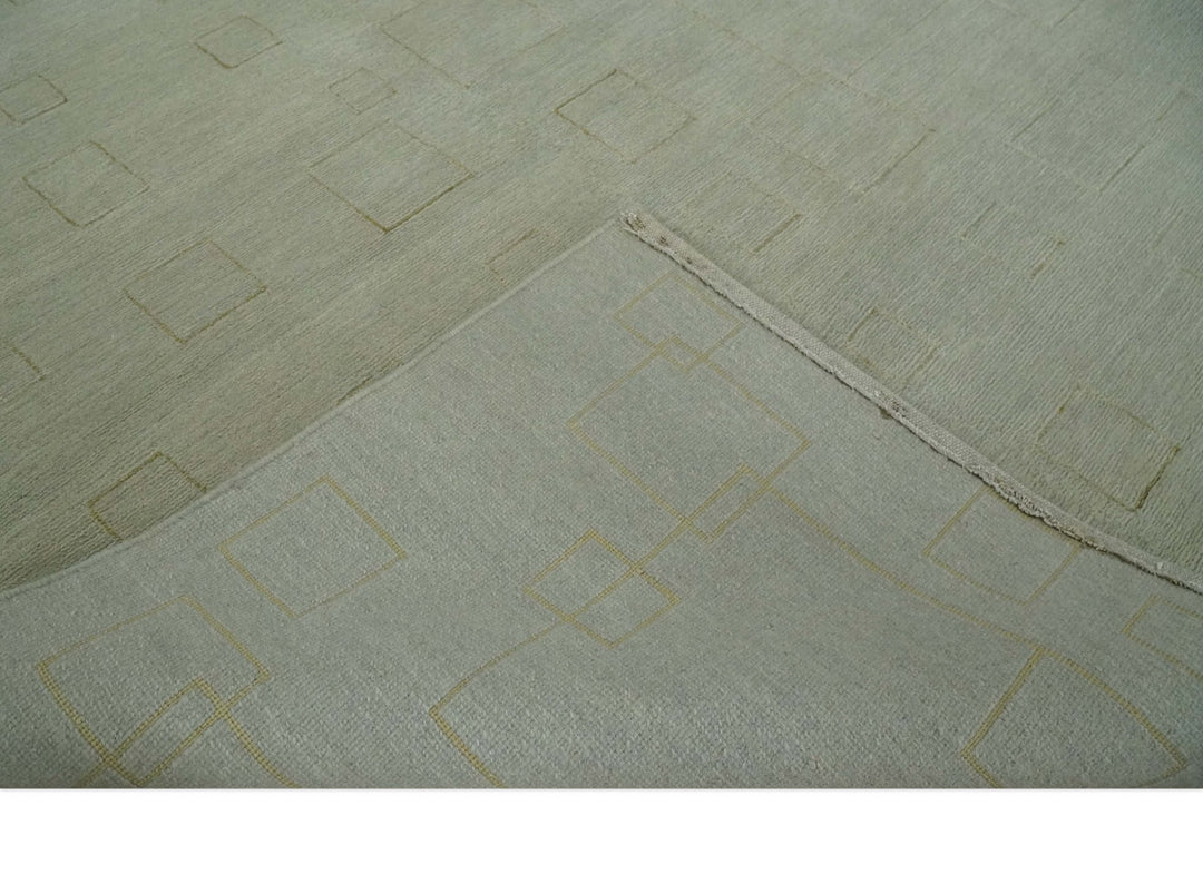 Olive Hand Knotted 5.6x8 Modern Geometric Wool and Silk Area Rug - The Rug Decor