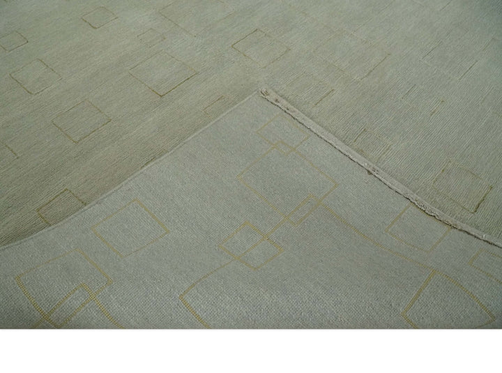 Olive Hand Knotted 5.6x8 Modern Geometric Wool and Silk Area Rug - The Rug Decor