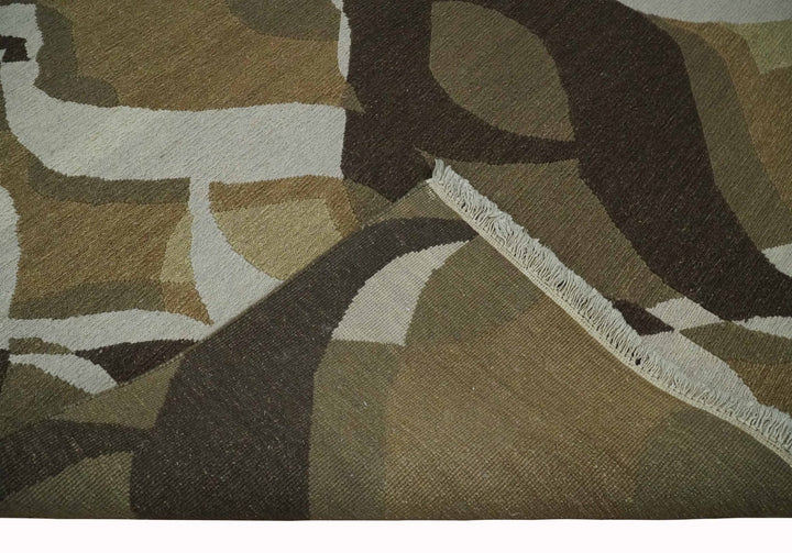 Olive, Ivory and Charcoal 6x9 Modern Abstract Hand Woven Soumak Dhurrie Wool Area Rug - The Rug Decor