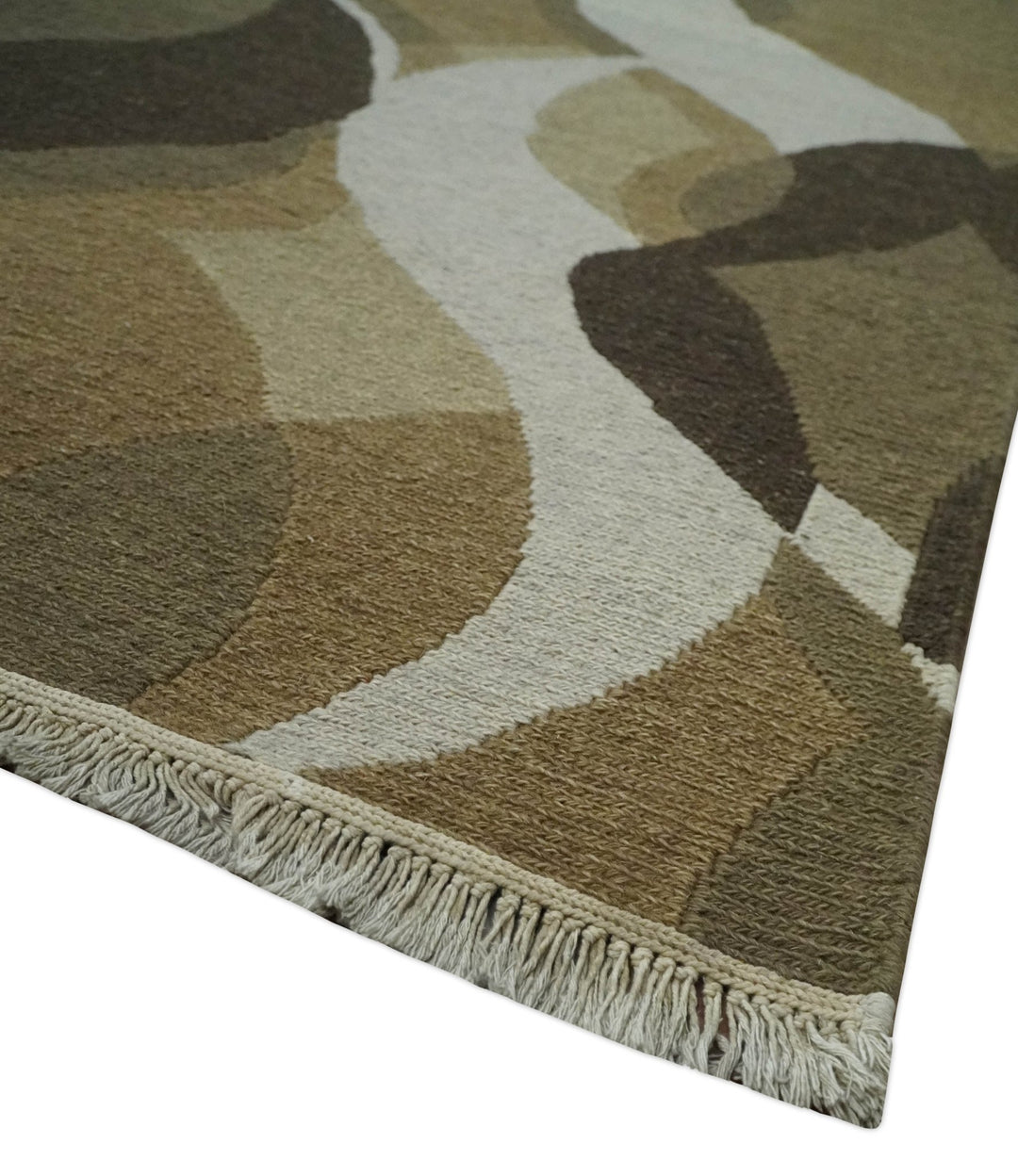 Olive, Ivory and Charcoal 6x9 Modern Abstract Hand Woven Soumak Dhurrie Wool Area Rug - The Rug Decor