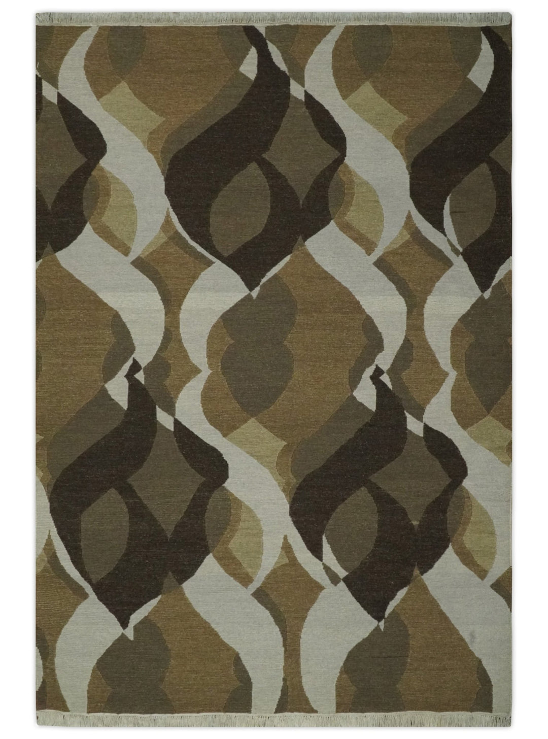Olive, Ivory and Charcoal 6x9 Modern Abstract Hand Woven Soumak Dhurrie Wool Area Rug - The Rug Decor
