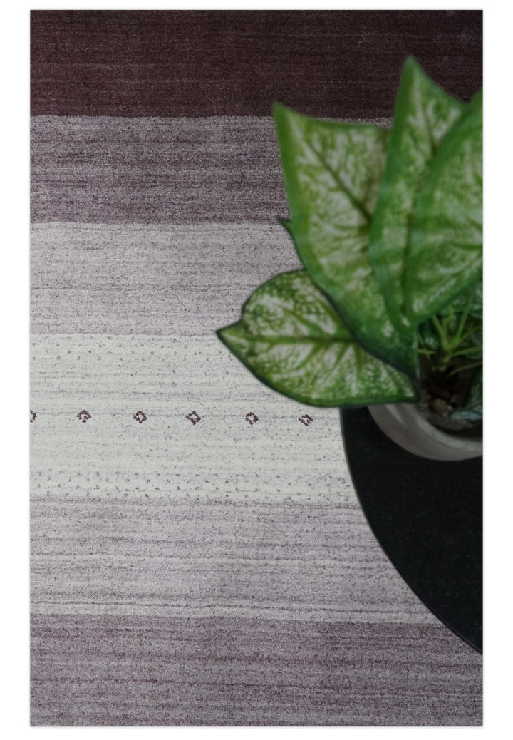 Ombre Purple and Ivory 5x7 Striped Wool and Bamboo Silk Hand Knotted Southwestern Gabbeh Rug | HL28 - The Rug Decor