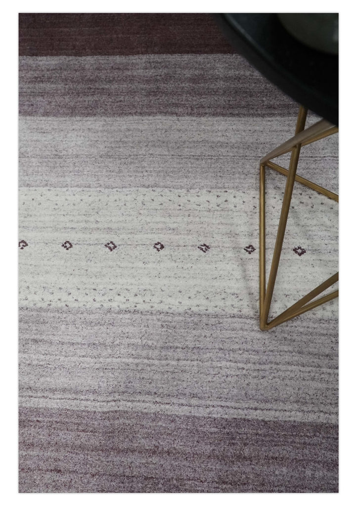 Ombre Purple and Ivory 5x7 Striped Wool and Bamboo Silk Hand Knotted Southwestern Gabbeh Rug | HL28 - The Rug Decor