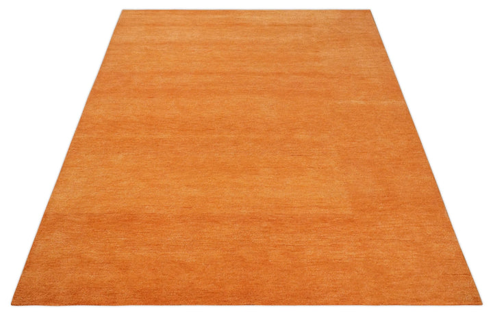 Orange Rust Solid Plane Woolen Hand Tufted 8x10 wool area Rug - The Rug Decor
