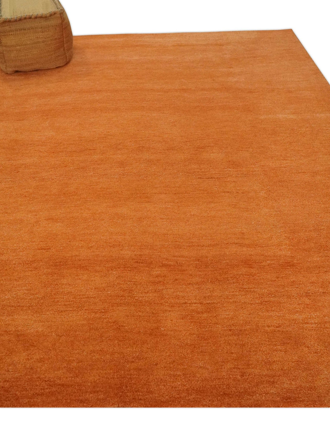 Orange Rust Solid Plane Woolen Hand Tufted 8x10 wool area Rug - The Rug Decor