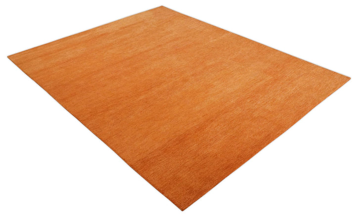 Orange Rust Solid Plane Woolen Hand Tufted 8x10 wool area Rug - The Rug Decor