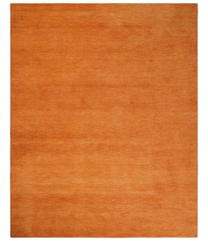Orange Rust Solid Plane Woolen Hand Tufted 8x10 wool area Rug - The Rug Decor