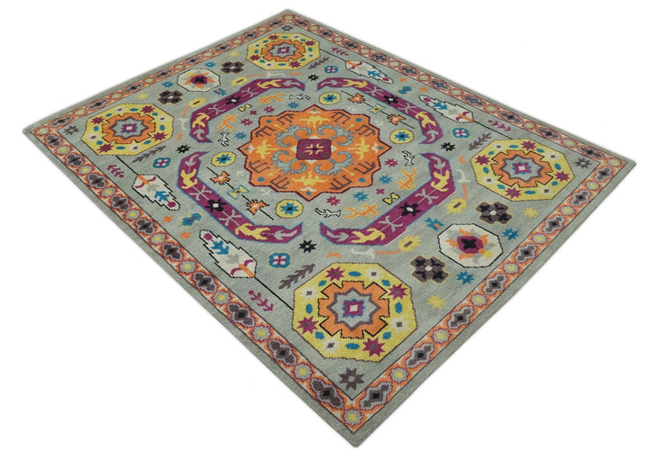 Orange, Silver and Mustard Traditional Mamluk Design Medallion Multi Size wool Area Rug - The Rug Decor