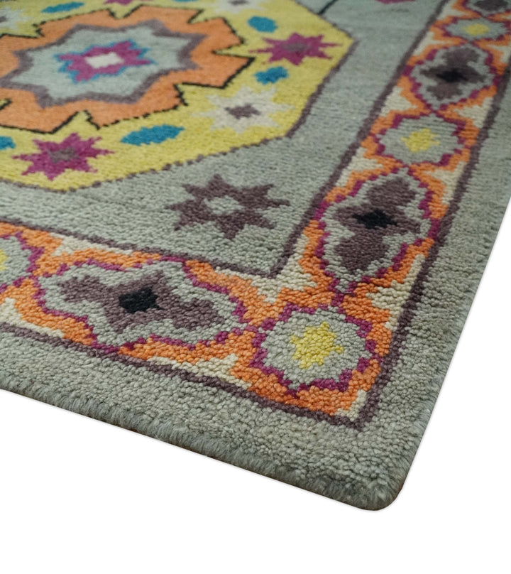 Orange, Silver and Mustard Traditional Mamluk Design Medallion Multi Size wool Area Rug - The Rug Decor