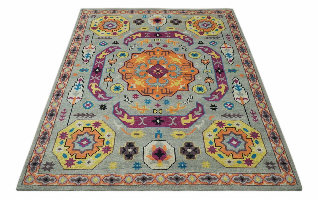 Orange, Silver and Mustard Traditional Mamluk Design Medallion Multi Size wool Area Rug - The Rug Decor