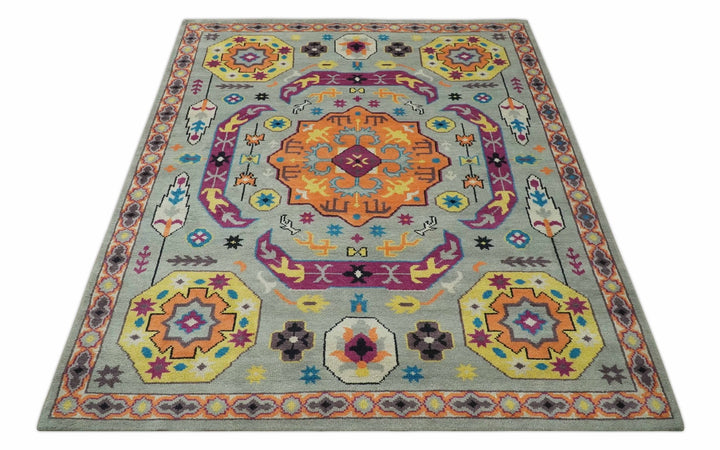 Orange, Silver and Mustard Traditional Mamluk Design Medallion Multi Size wool Area Rug - The Rug Decor