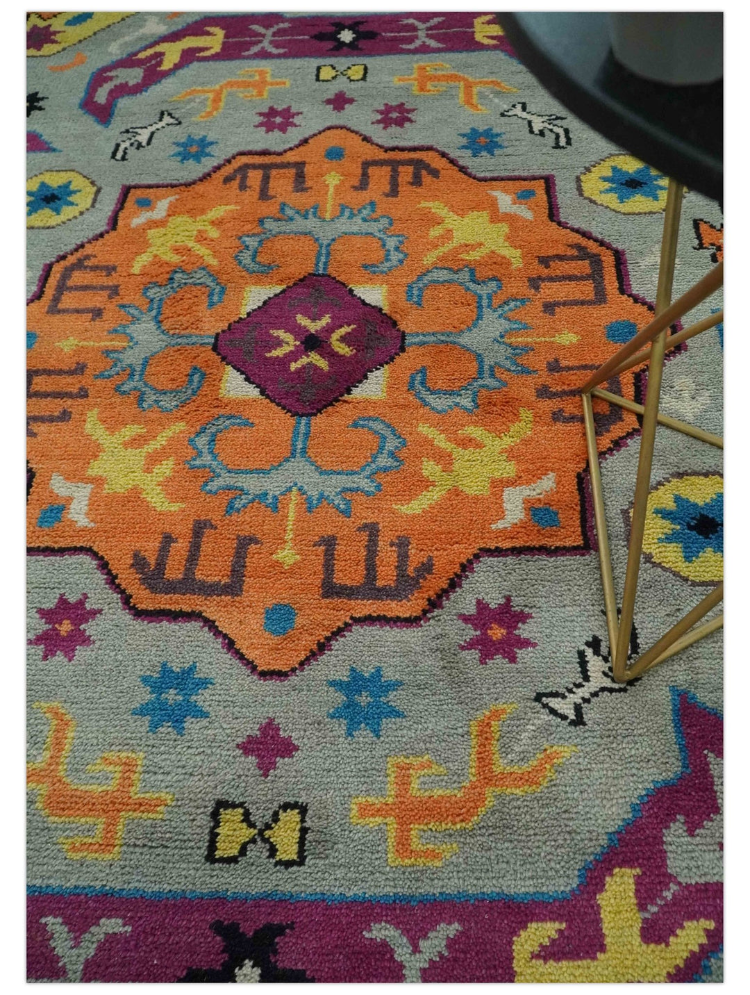 Orange, Silver and Mustard Traditional Mamluk Design Medallion Multi Size wool Area Rug - The Rug Decor