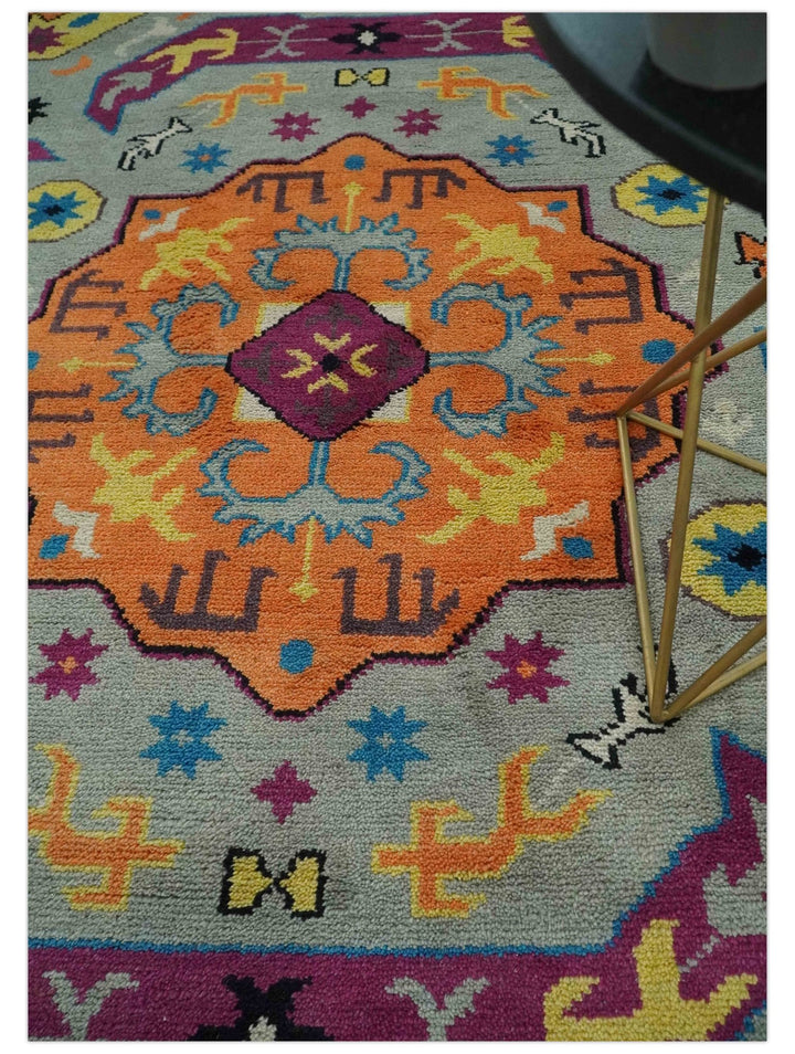 Orange, Silver and Mustard Traditional Mamluk Design Medallion Multi Size wool Area Rug - The Rug Decor