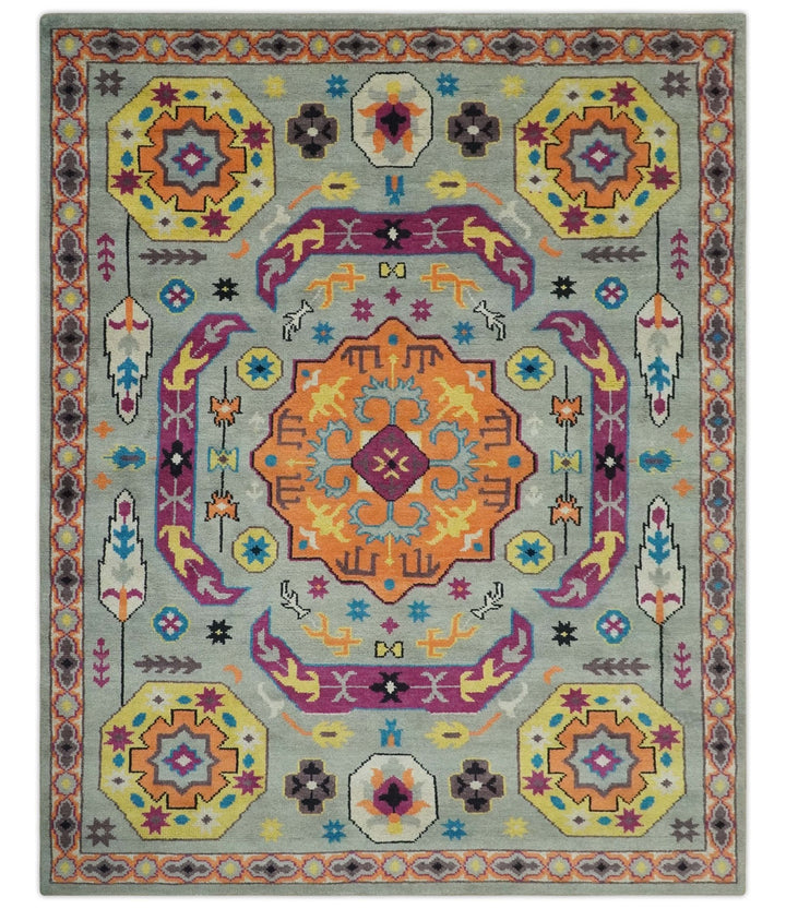Orange, Silver and Mustard Traditional Mamluk Design Medallion Multi Size wool Area Rug - The Rug Decor