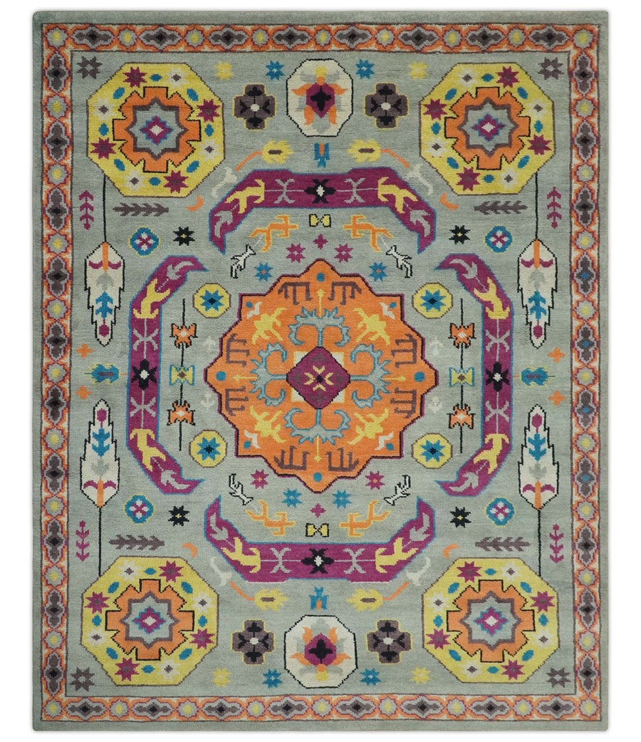 Orange, Silver and Mustard Traditional Mamluk Design Medallion Multi Size wool Area Rug - The Rug Decor