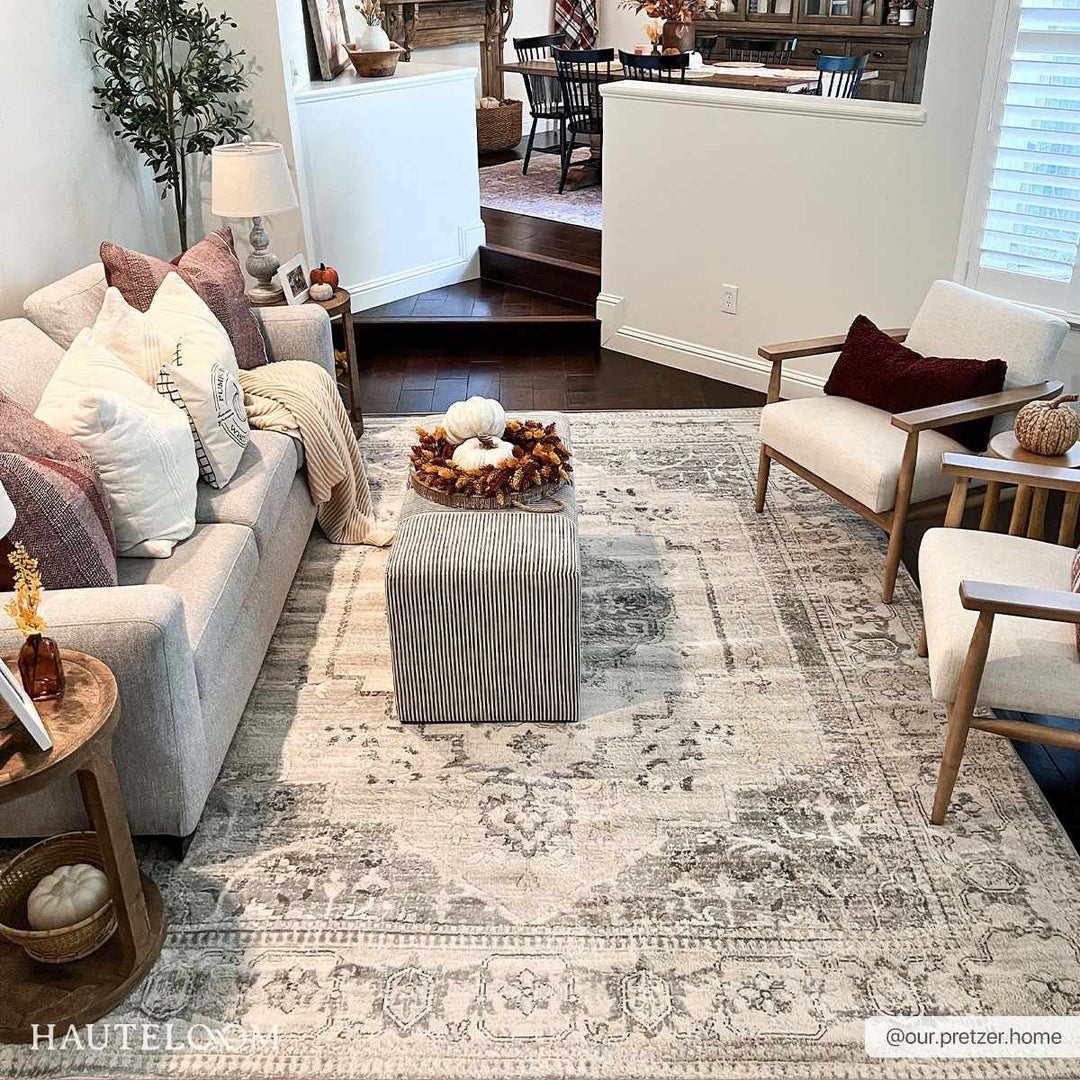 Oriental Bohemian Ivory and Gray Medium pile multi size Area Rug - The Rug Decor