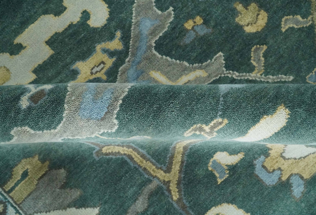 Oriental Oushak Teal Green and Gray 9x12 Hand Knotted Wool Area Rug - The Rug Decor