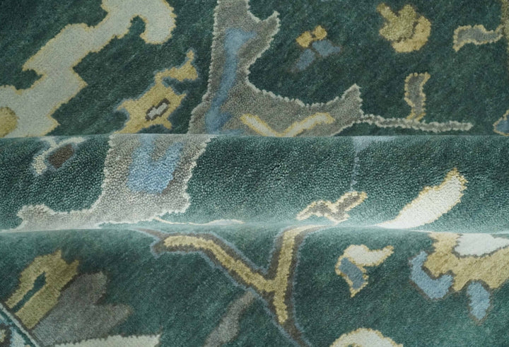 Oriental Oushak Teal Green and Gray 9x12 Hand Knotted Wool Area Rug - The Rug Decor