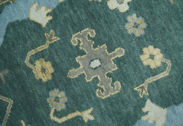 Oriental Oushak Teal Green and Gray 9x12 Hand Knotted Wool Area Rug - The Rug Decor