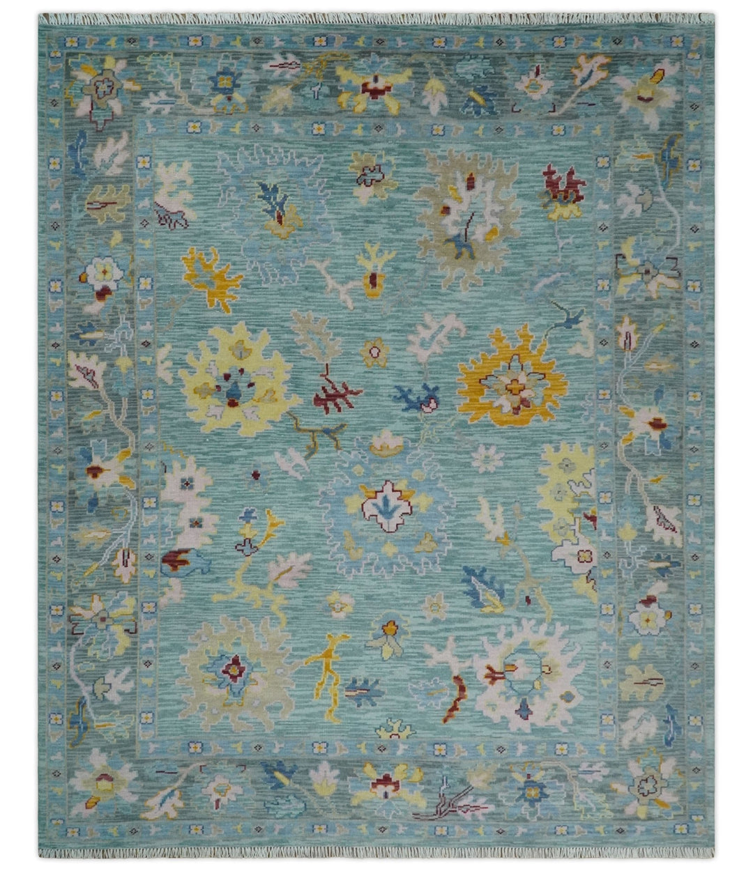 Oushak 5x8, 6x9, 8x10, 9x12, 10x14 and 12x15 Aqua and Gray Hand Knotted Traditional Persian Vintage Wool Rug | TRD2794 - The Rug Decor