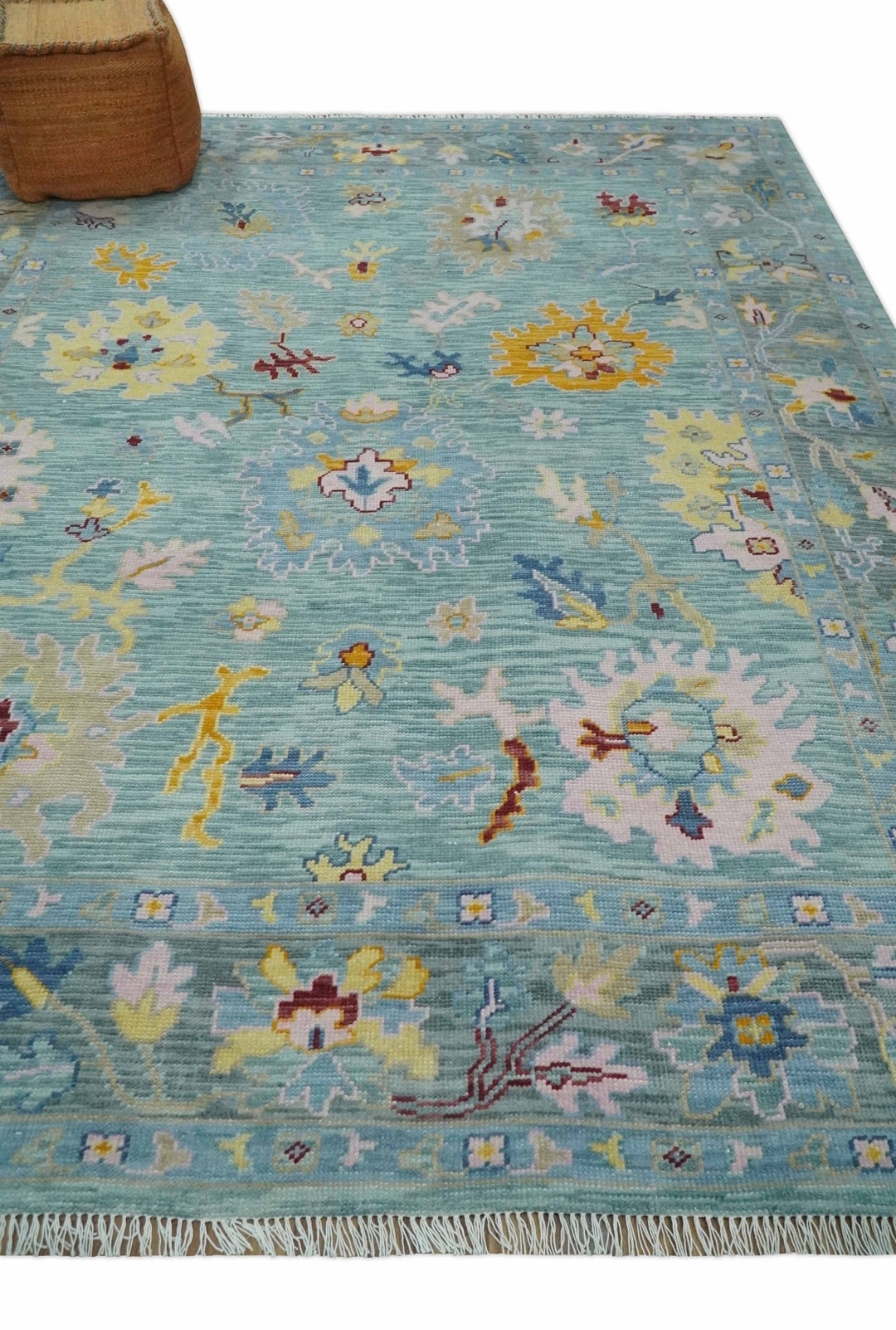 Oushak 5x8, 6x9, 8x10, 9x12, 10x14 and 12x15 Aqua and Gray Hand Knotted Traditional Persian Vintage Wool Rug | TRD2794 - The Rug Decor