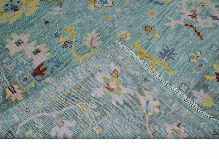 Oushak 5x8, 6x9, 8x10, 9x12, 10x14 and 12x15 Aqua and Gray Hand Knotted Traditional Persian Vintage Wool Rug | TRD2794 - The Rug Decor
