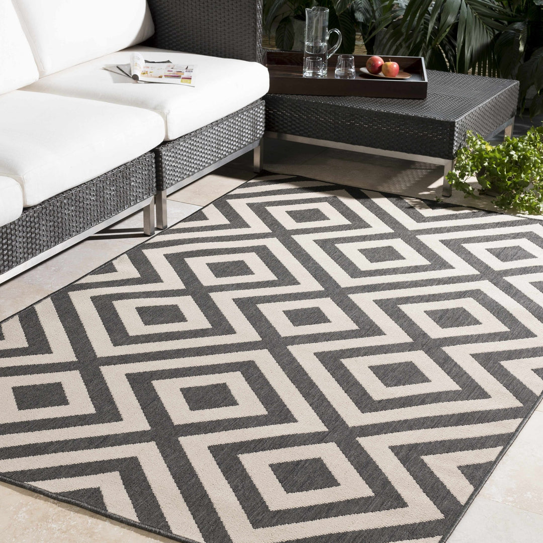 Outdoor Safe Modern Geometric Beige and Charcoal Multi size Area Rug - The Rug Decor