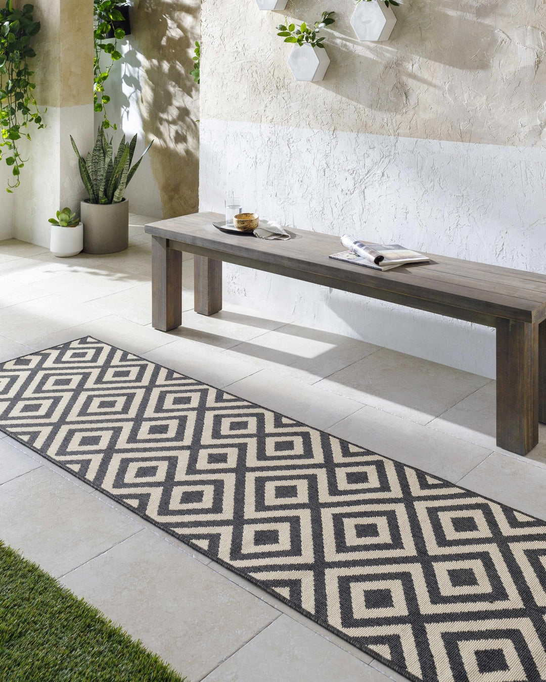 Outdoor Safe Modern Geometric Beige and Charcoal Multi size Area Rug - The Rug Decor