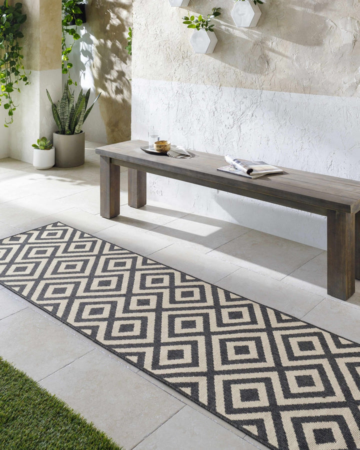 Outdoor Safe Modern Geometric Beige and Charcoal Multi size Area Rug - The Rug Decor