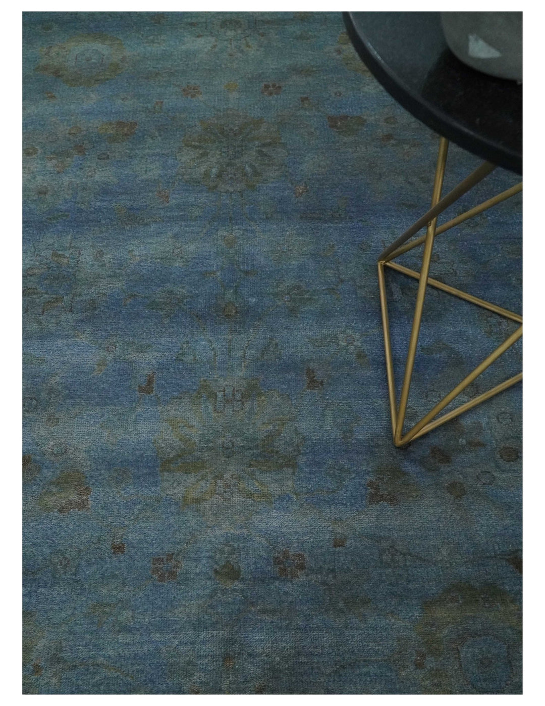 Overdyed Blue Hand Knotted 8x10 Traditional Antique Style Oushak Wool Accent Rug - The Rug Decor