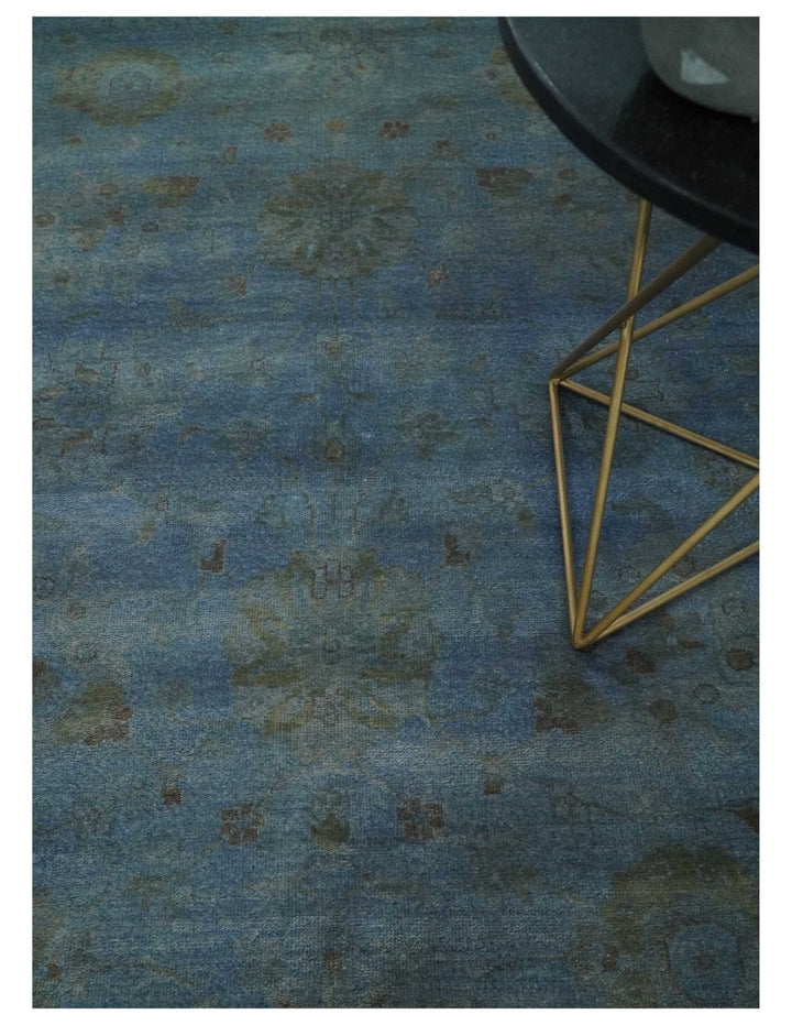 Overdyed Blue Hand Knotted 8x10 Traditional Antique Style Oushak Wool Accent Rug - The Rug Decor