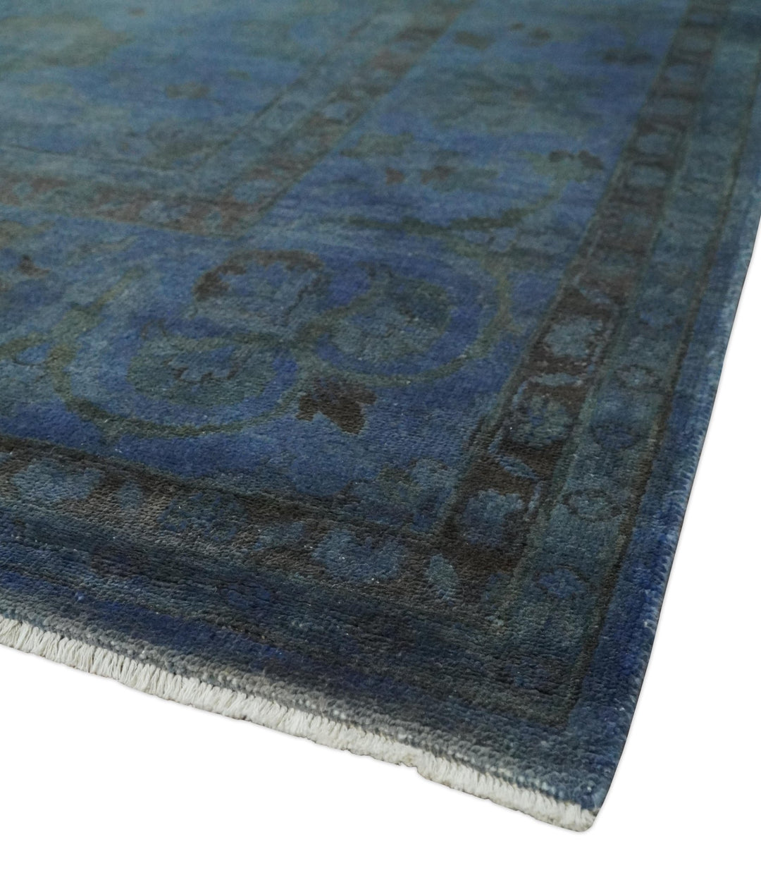 Overdyed Blue Hand Knotted 8x10 Traditional Antique Style Oushak Wool Accent Rug - The Rug Decor