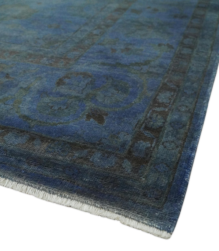 Overdyed Blue Hand Knotted 8x10 Traditional Antique Style Oushak Wool Accent Rug - The Rug Decor