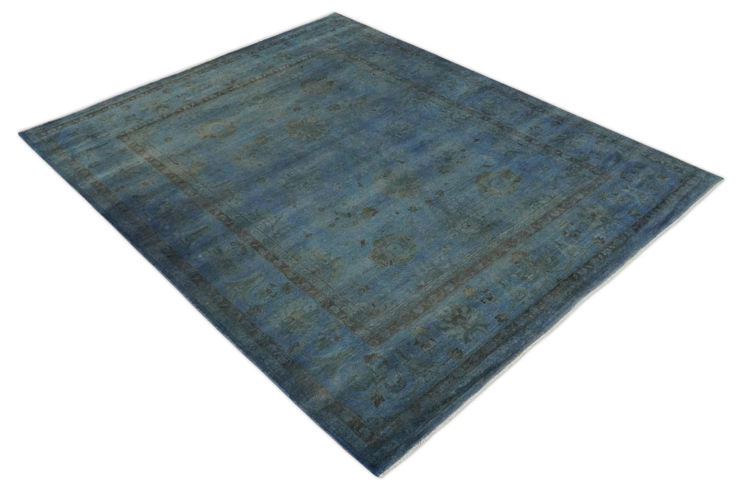 Overdyed Blue Hand Knotted 8x10 Traditional Antique Style Oushak Wool Accent Rug - The Rug Decor