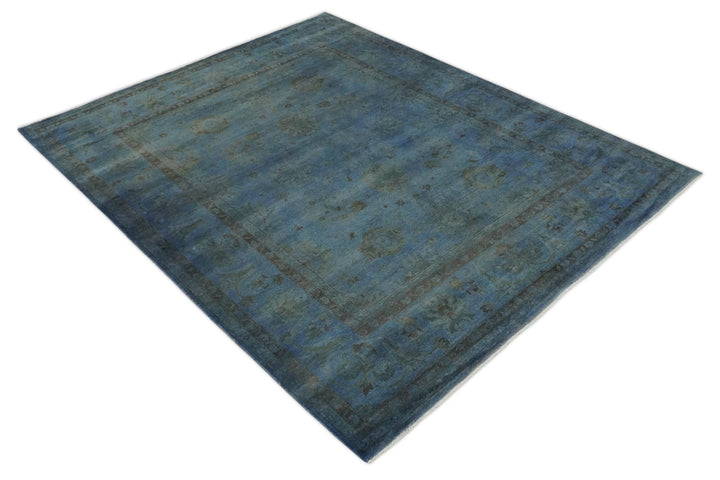 Overdyed Blue Hand Knotted 8x10 Traditional Antique Style Oushak Wool Accent Rug - The Rug Decor