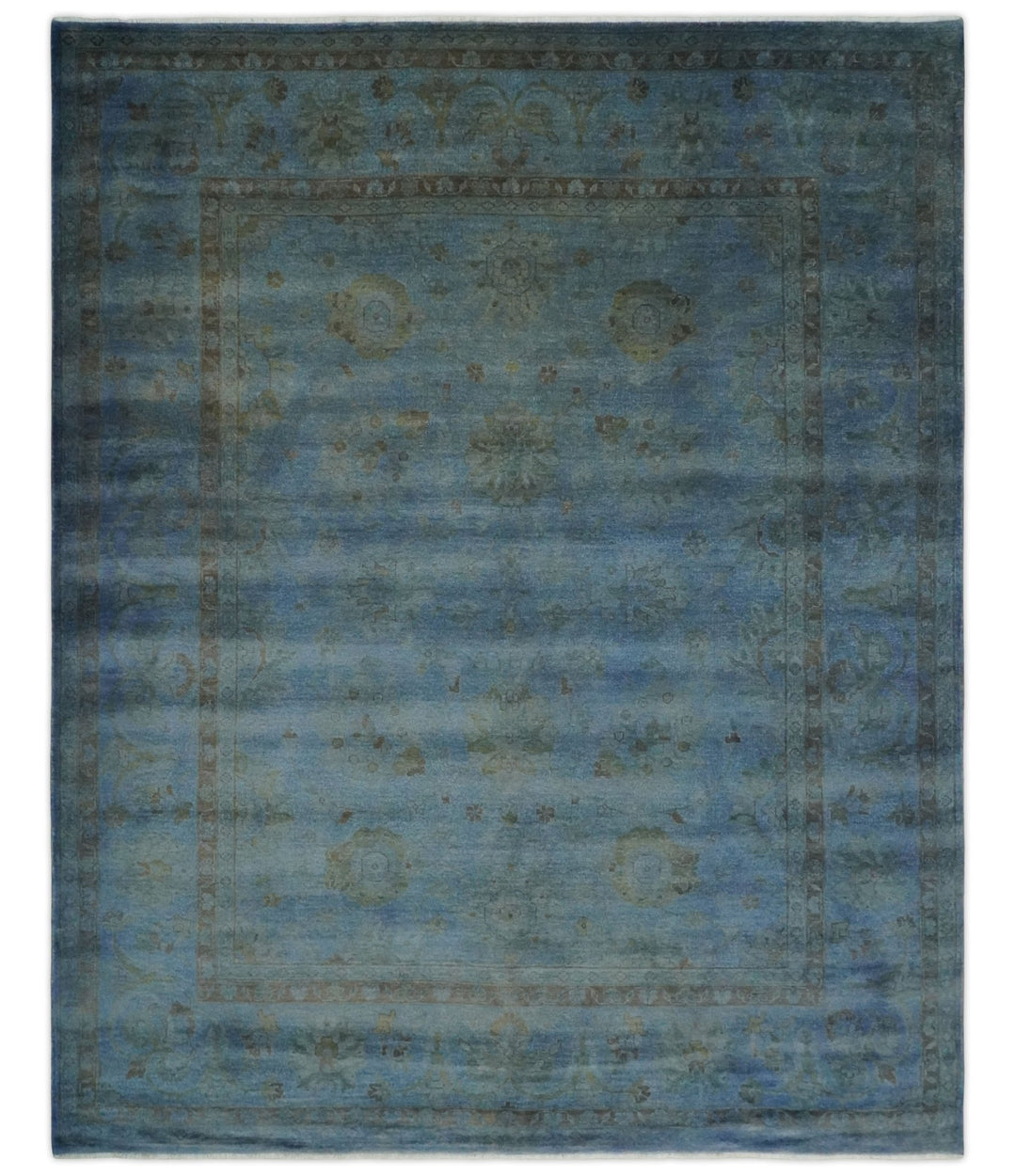 Overdyed Blue Hand Knotted 8x10 Traditional Antique Style Oushak Wool Accent Rug - The Rug Decor