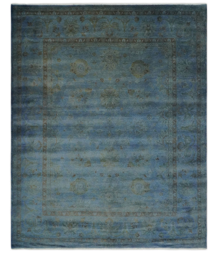 Overdyed Blue Hand Knotted 8x10 Traditional Antique Style Oushak Wool Accent Rug - The Rug Decor