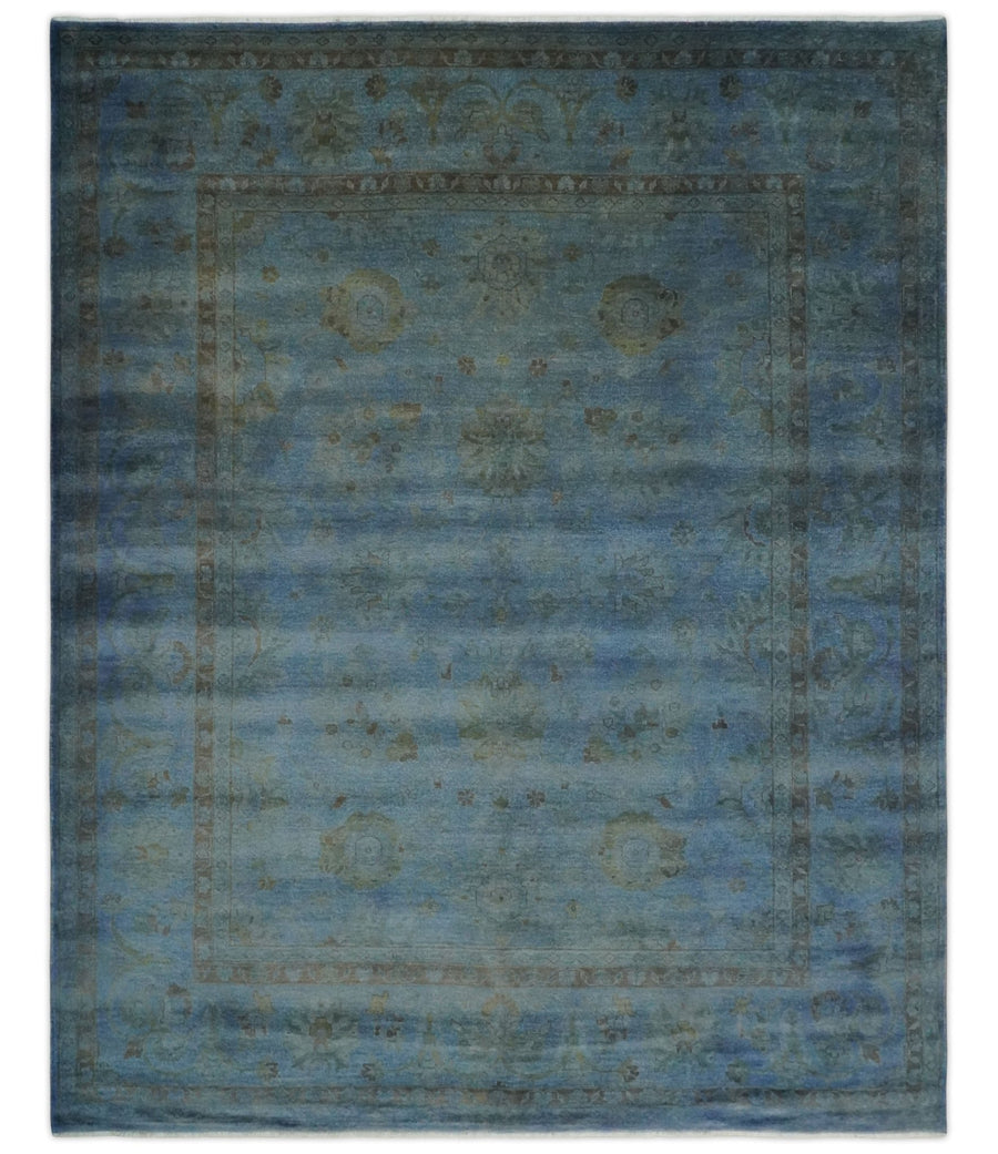 Overdyed Blue Hand Knotted 8x10 Traditional Antique Style Oushak Wool Accent Rug - The Rug Decor