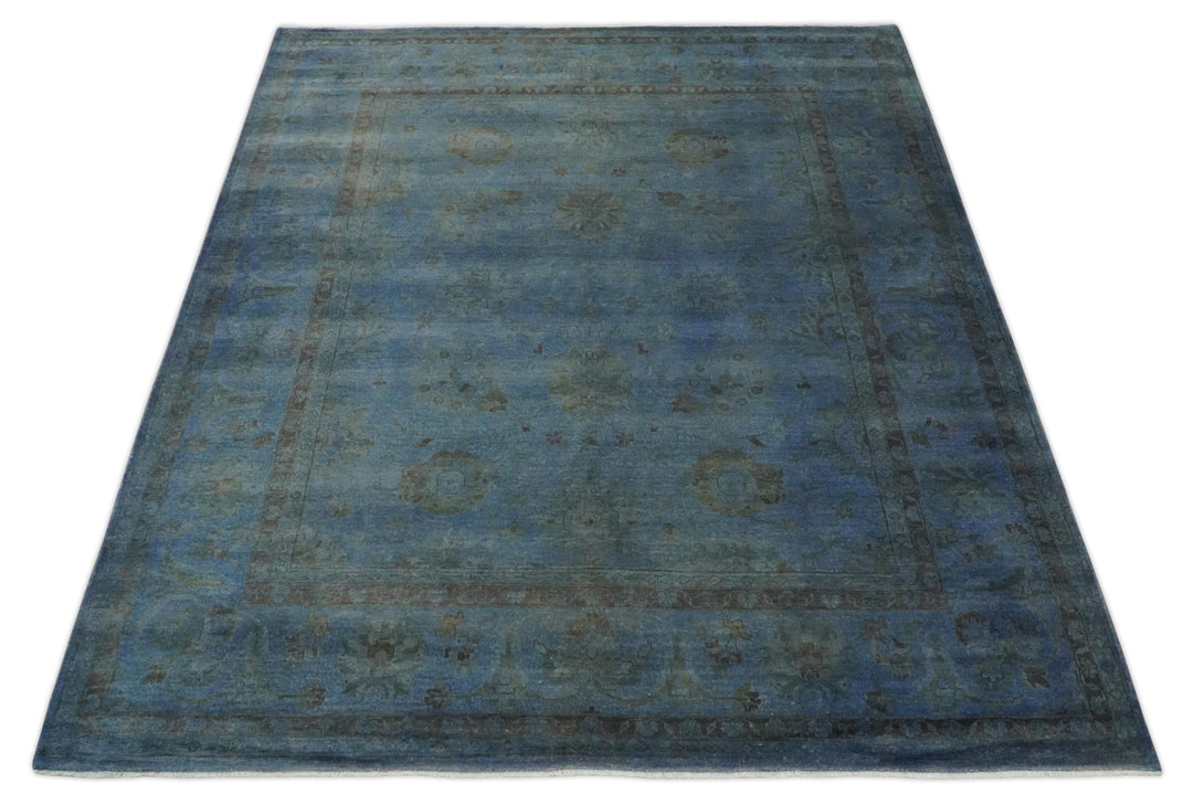 Overdyed Blue Hand Knotted 8x10 Traditional Antique Style Oushak Wool Accent Rug - The Rug Decor