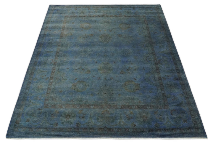 Overdyed Blue Hand Knotted 8x10 Traditional Antique Style Oushak Wool Accent Rug - The Rug Decor