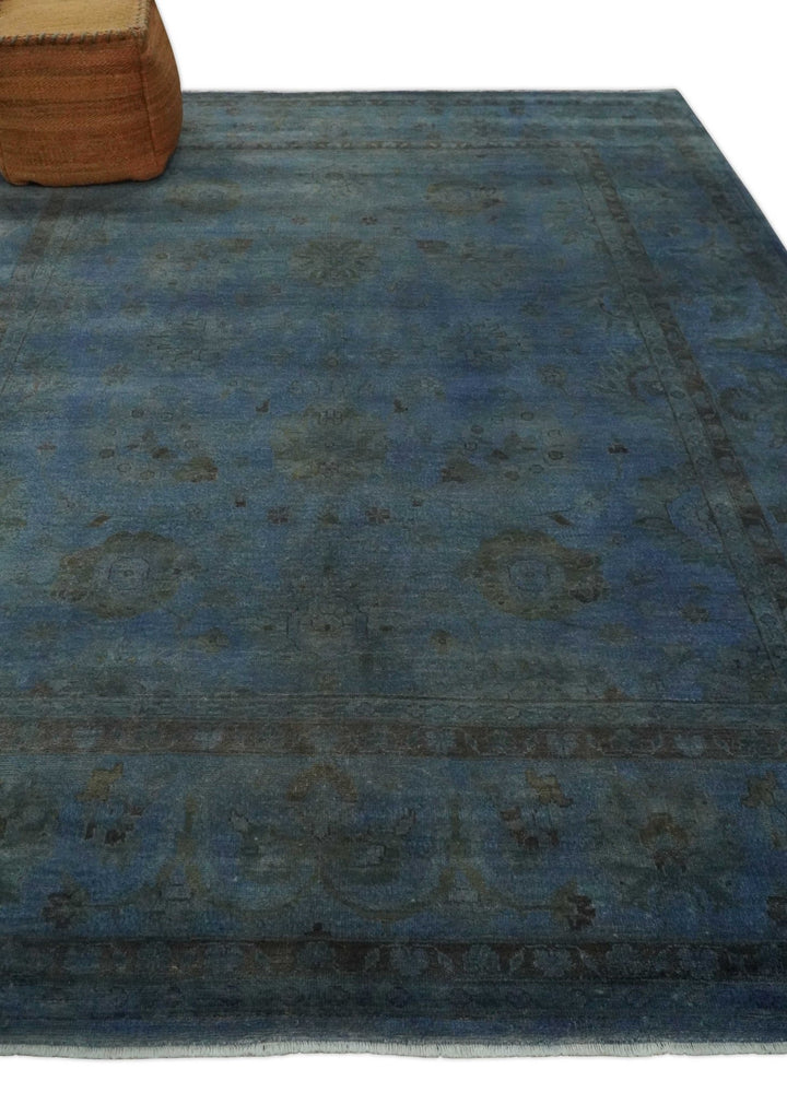 Overdyed Blue Hand Knotted 8x10 Traditional Antique Style Oushak Wool Accent Rug - The Rug Decor
