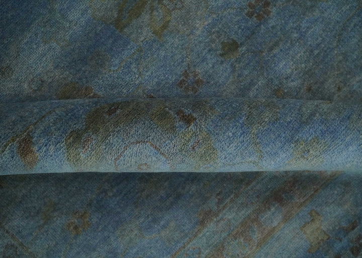 Overdyed Blue Hand Knotted 8x10 Traditional Antique Style Oushak Wool Accent Rug - The Rug Decor