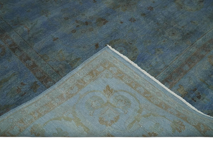 Overdyed Blue Hand Knotted 8x10 Traditional Antique Style Oushak Wool Accent Rug - The Rug Decor
