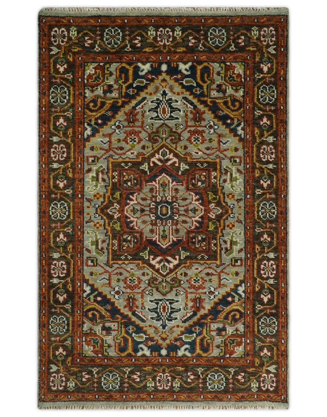 Oversize 5x8, 6x9, 8x10, 9x12, 10x14 and 12x15 Brown and Blue Traditional Persian Eclectic Hand Knotted Area Rug | TRDCP205 - The Rug Decor