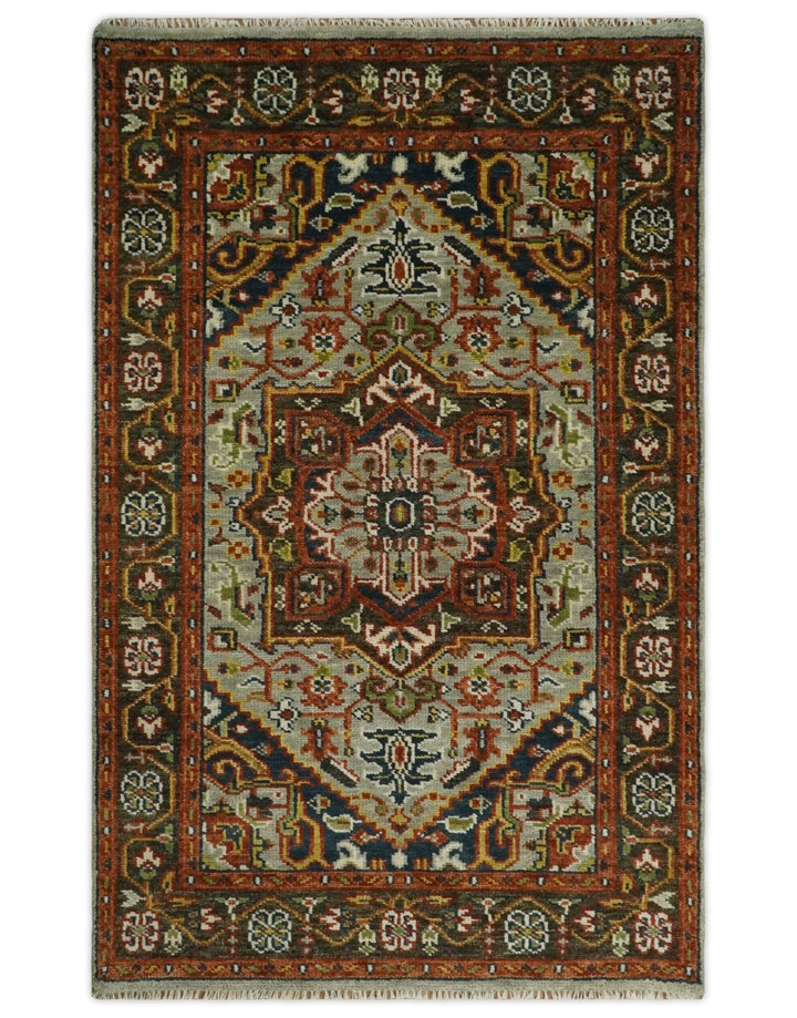 Oversize 5x8, 6x9, 8x10, 9x12, 10x14 and 12x15 Brown and Blue Traditional Persian Eclectic Hand Knotted Area Rug | TRDCP205 - The Rug Decor