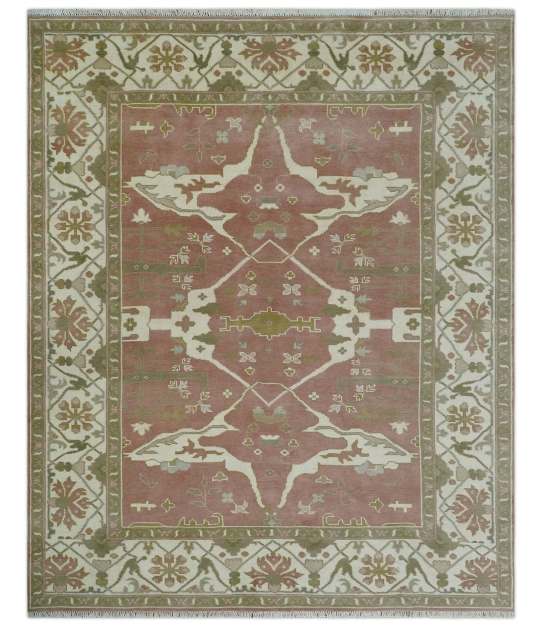 Peach, Ivory and Olive Hand knotted 8x10 and 9x12 Oriental Oushak Traditional Wool Area Rug, Kids, Living Room and Bedroom Rug - The Rug Decor
