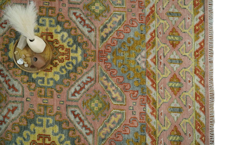 Peach, Mustard, Brown and Gray Oriental Hand Knotted 8x10 and 9x12 Wool Area Rug - The Rug Decor