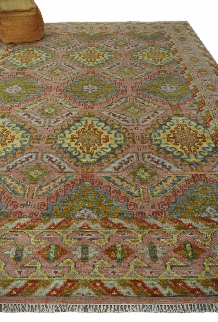 Peach, Mustard, Brown and Gray Oriental Hand Knotted 8x10 and 9x12 Wool Area Rug - The Rug Decor